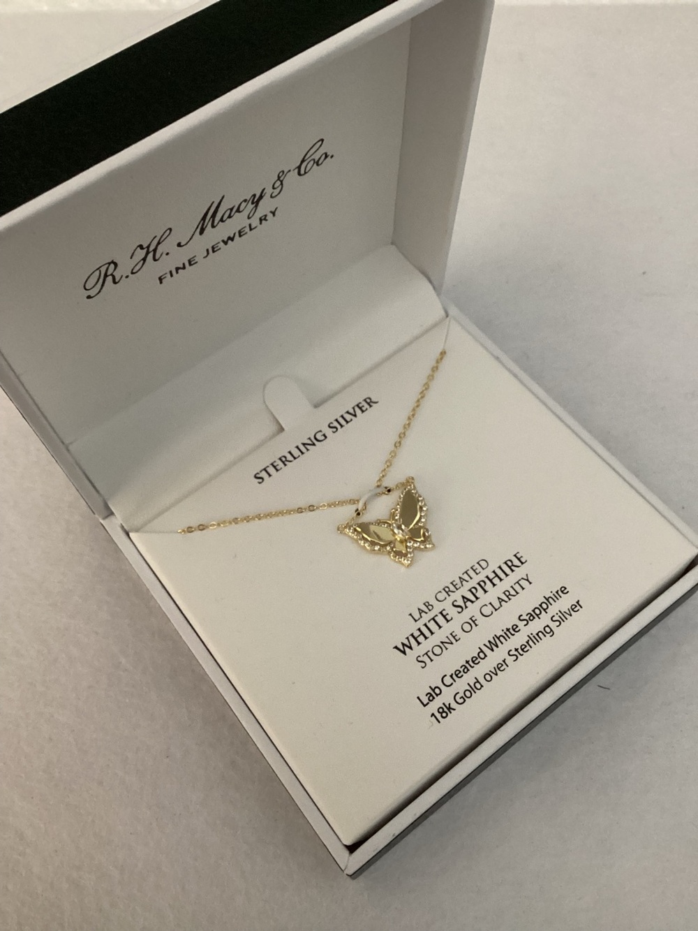 RH Macys Sterling Silver p Lab-Grown White Sapphire Butterfly Pendant Necklace
